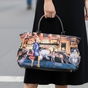 BUENO~NEW YORK CITY Colored Canvas & Leather Handbag/Purse~Bead & Sequin Accents